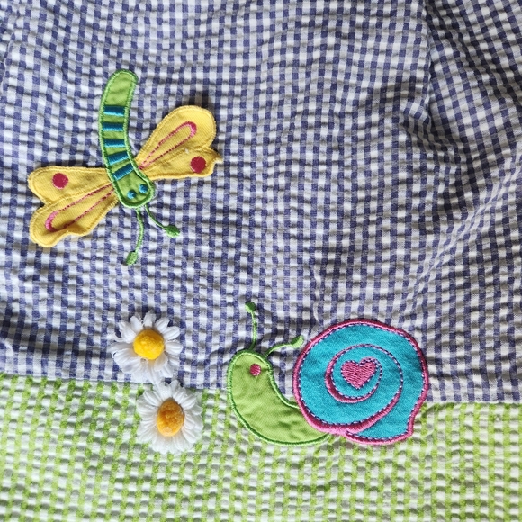 Vintage Rare Editions Girl's Embroidered Seersucker Dress, Green/Blue, Size: 4T - Picture 5 of 7